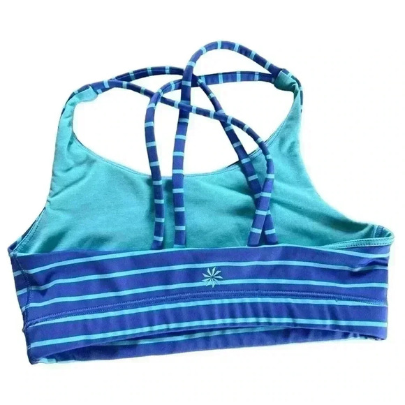 Athleta Girl Kids Blue Striped Sports Bra Top Athletic Wear Size Large 12 - Picture 2 of 4